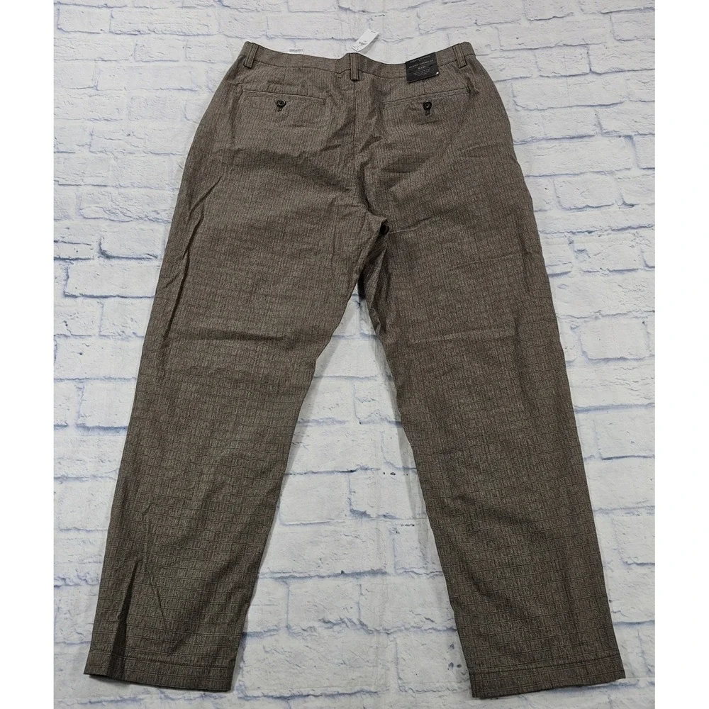 Banana Republic Trousers MENS 36x34 Brown Relaxed Tapered Fit Micro-Check Pants